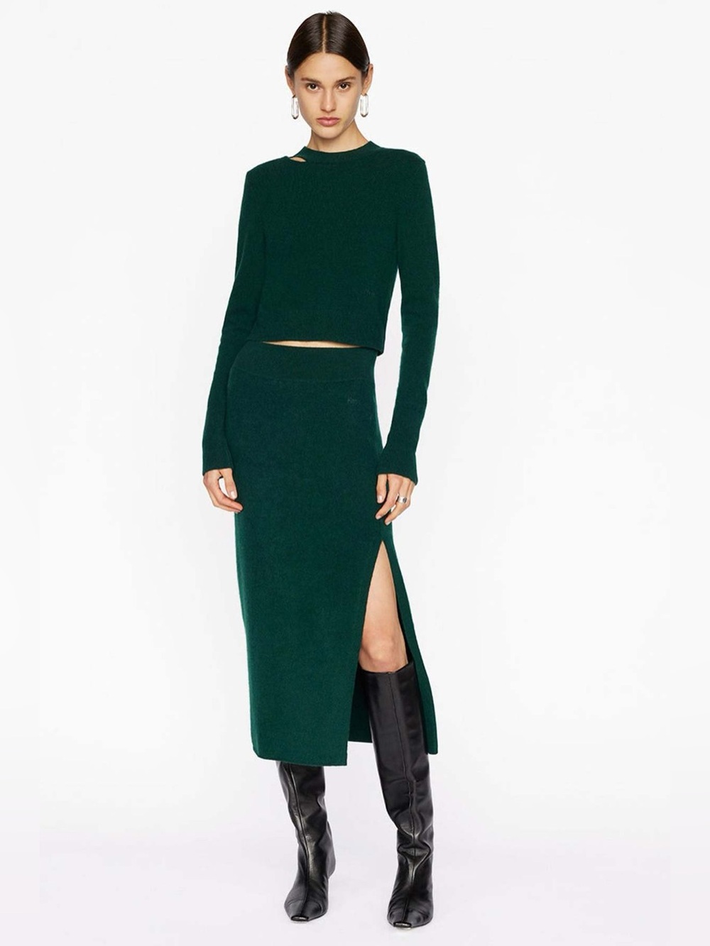 Frame Women’s Compact Dark Green Midi Skirt with Side Slit sze M